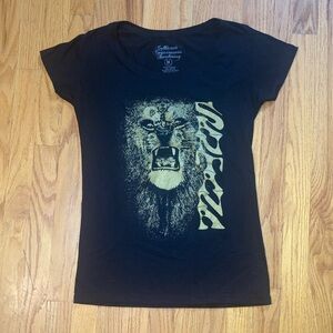 Women's Santana Concert T-Shirt w/ Lion Graphic- Authentic Merch- Black Gold M